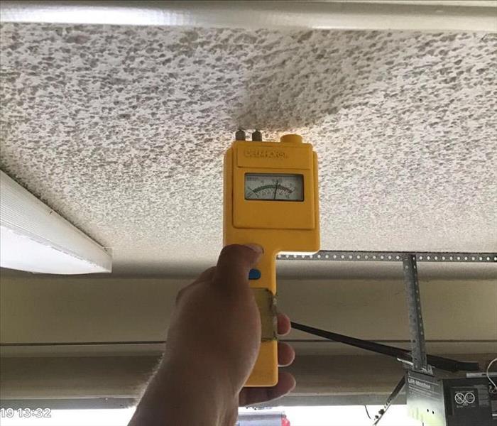 Our Yellow penetrating Meter being used get daily readings on affected ceiling